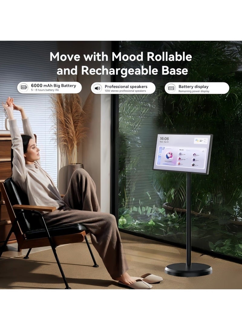 فلاشهوك تلفزيون متنقل شاشه متنقله تلفزيون محمولة أرضية ٢١.٥ بوصة مع حامل قابل للتعديل - تلفزيون متحرك شاشة LCD ذكية تعمل باللمس | ذاكرة وصول عشوائي (RAM) سعة ٤ جيجابايت وذاكرة تخزين داخلية سعة ٦٤ جيجابايت | بطارية مدمجة، دوران كامل - Image 2